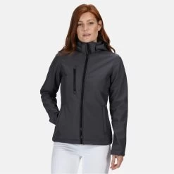 Regatta Womens/Ladies Venturer Hooded Soft Shell Jacket (Black) -Outdoor Equipment Store k28992fcea543efbd9f5dfc0aa5169b09