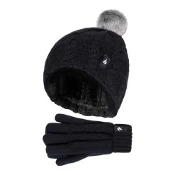 Girls Bobble Pom Pom Thermal Hat And Gloves Set