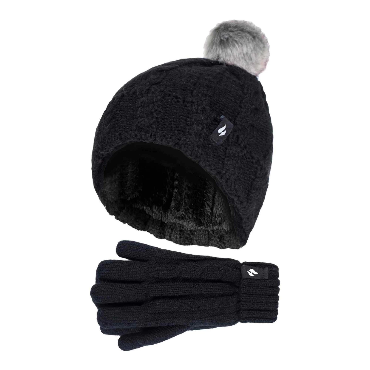 Girls Bobble Pom Pom Thermal Hat And Gloves Set 1 Girls Bobble Pom Pom Thermal Hat And Gloves Set