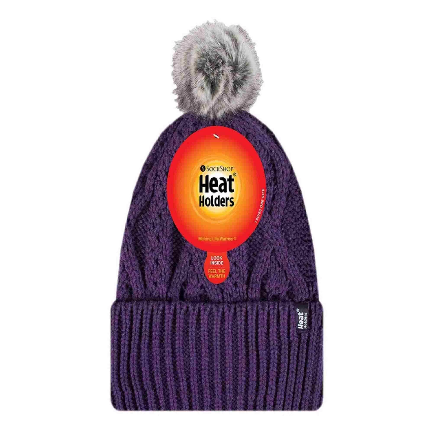 Ladies Ribbed Cuffed Pom Pom Bobble Beanie Hat With Fleece Lining 4 Ladies Ribbed Cuffed Pom Pom Bobble Beanie Hat With Fleece Lining - Image 4