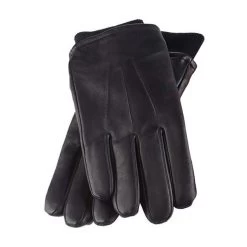 Mens Black Winter Fleece Lined Thermal Leather Gloves